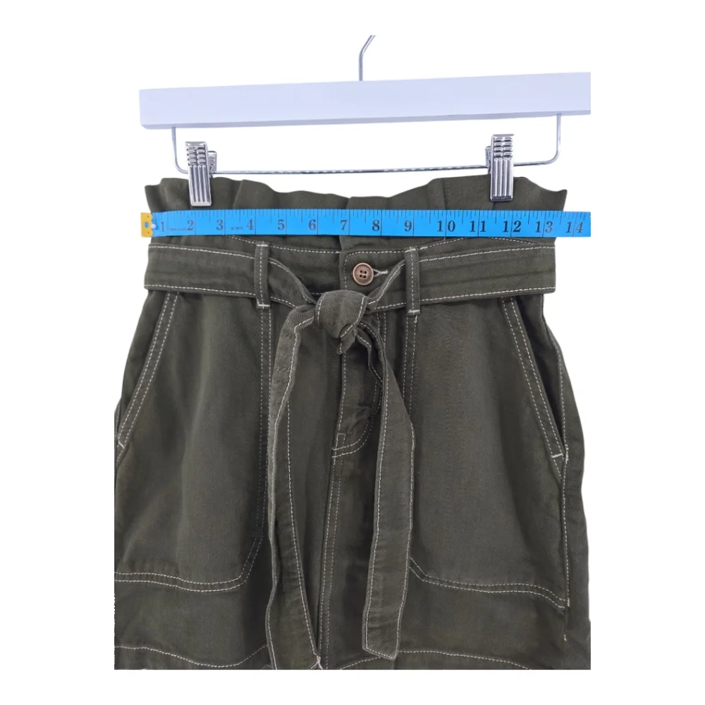 Free People Olive Green Splendor In The Grass Paper Bag Waist Denim Skirt Size 0